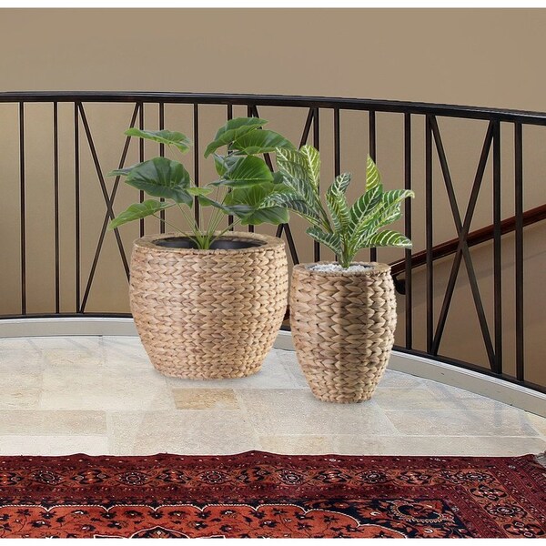 Water Hyacinth Round Floor Planter With Metal Pot, PK 2